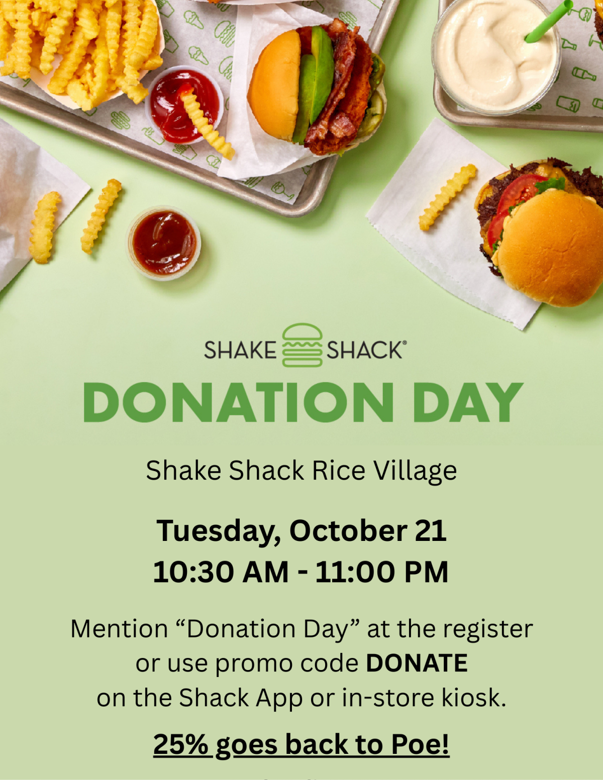 flyer featuring burgers and donation day